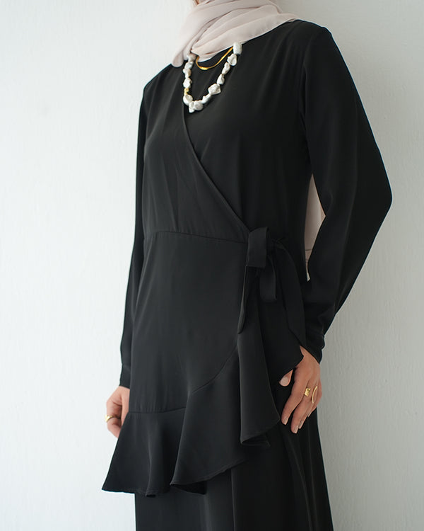 Silk Wrap Dress Black C102