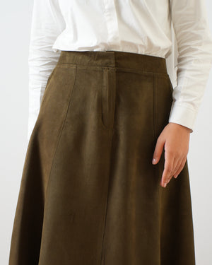 Suede Maxi Skirt Olive C2030