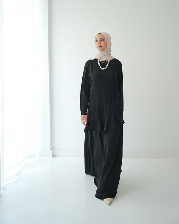 Silk Wrap Dress Black C102