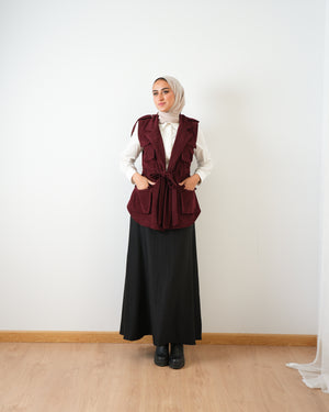 Corduroy Cargo Vest Burgundy C206