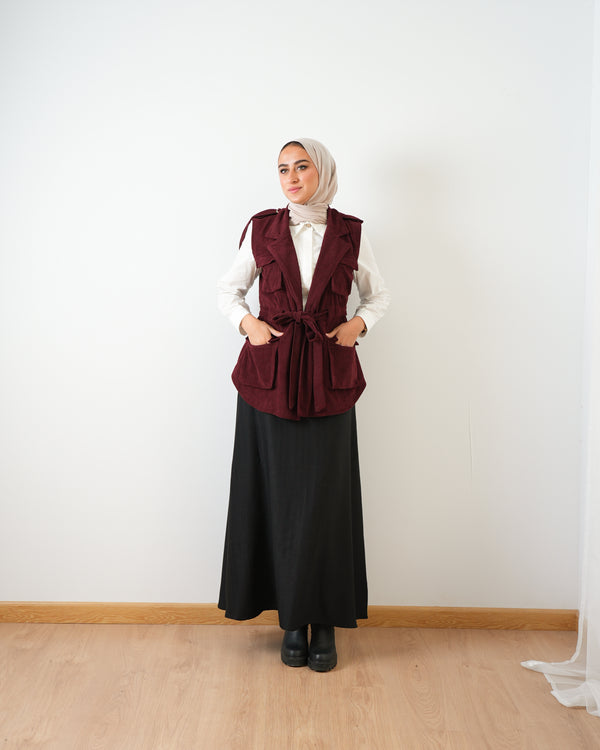 Corduroy Cargo Vest Burgundy C206