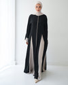 Silk Panel Abaya Beige C238