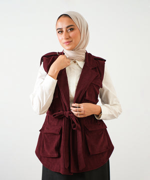 Corduroy Cargo Vest Burgundy C206