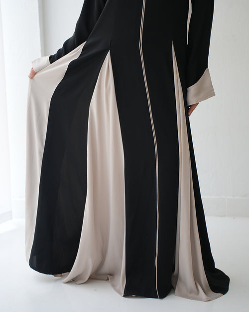 Silk Panel Abaya Beige C238