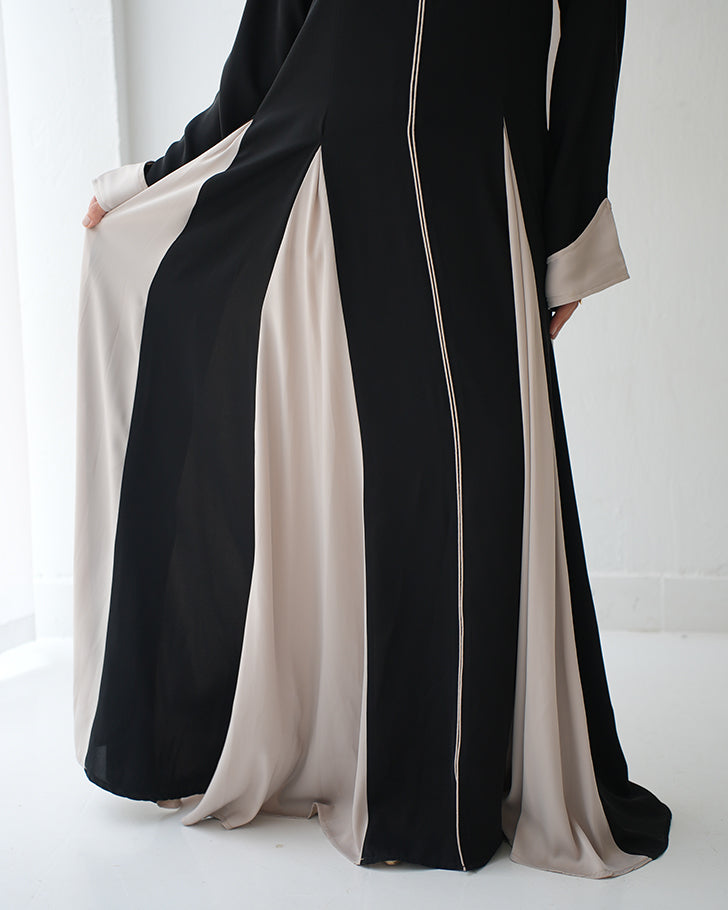 Silk Panel Abaya Beige C238