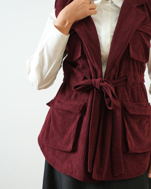 Corduroy Cargo Vest Burgundy C206