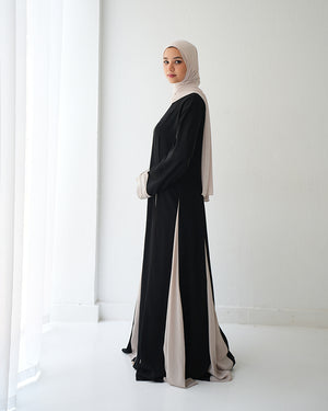 Silk Panel Abaya Beige C238