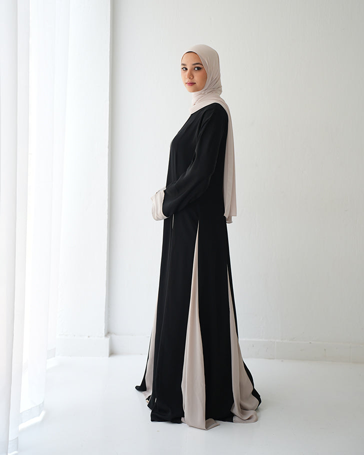Silk Panel Abaya Beige C238