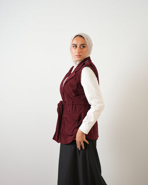 Corduroy Cargo Vest Burgundy C206