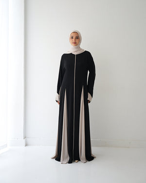 Silk Panel Abaya Beige C238