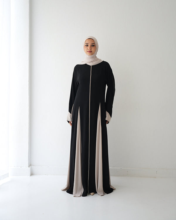 Silk Panel Abaya Beige C238