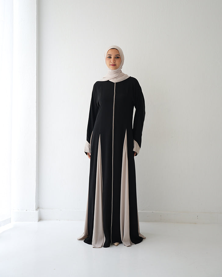 Silk Panel Abaya Beige C238