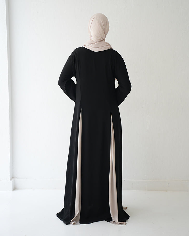 Silk Panel Abaya Beige C238