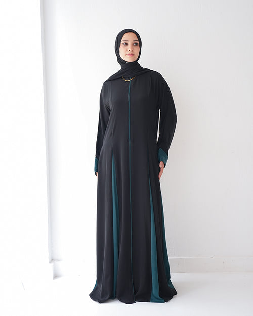 Silk Panel Abaya Teal C238