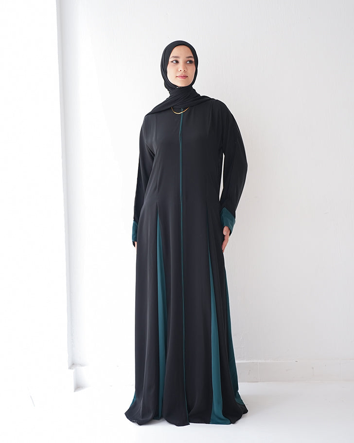 Silk Panel Abaya Teal C238