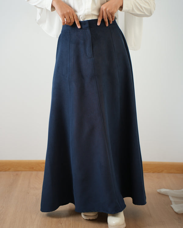 Suede Maxi Skirt Navy C2030