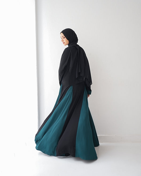Silk Panel Abaya Teal C238