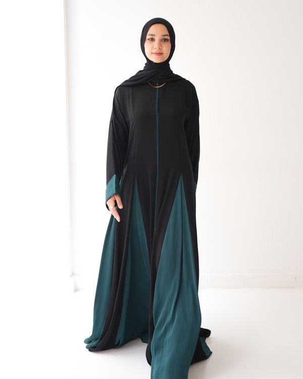 Silk Panel Abaya Teal C238