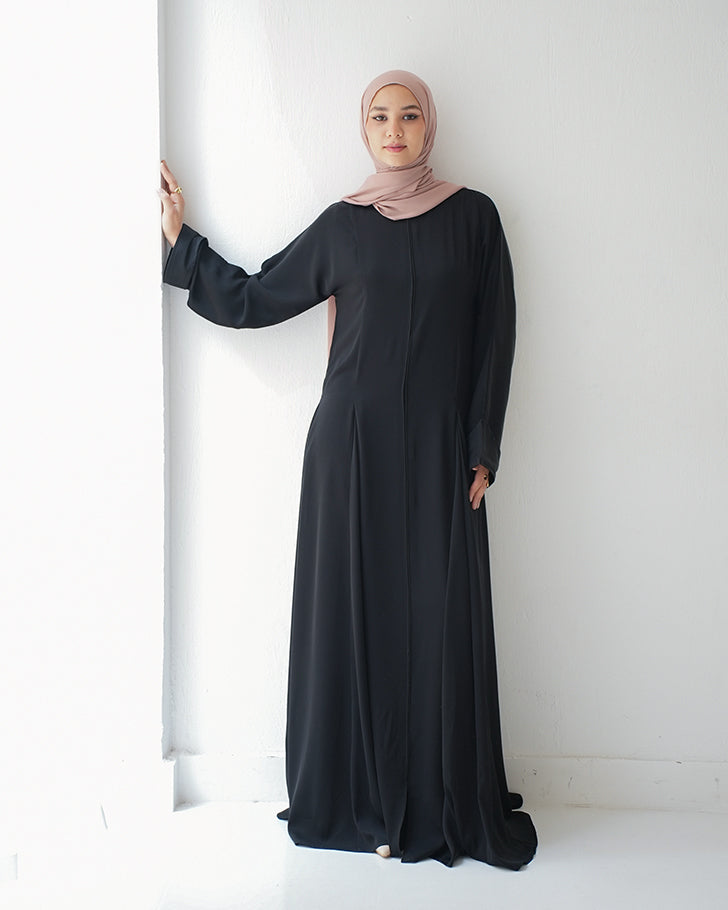 Silk Panel Abaya Black C238