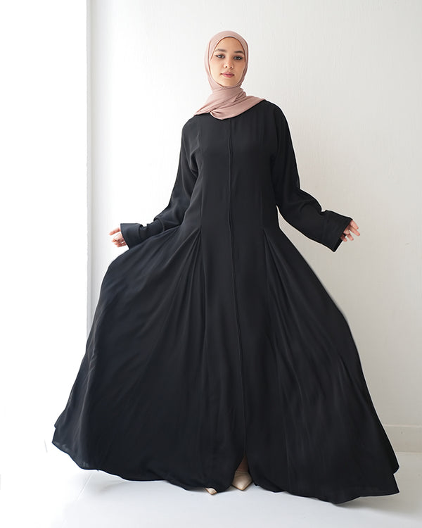 Silk Panel Abaya Black C238