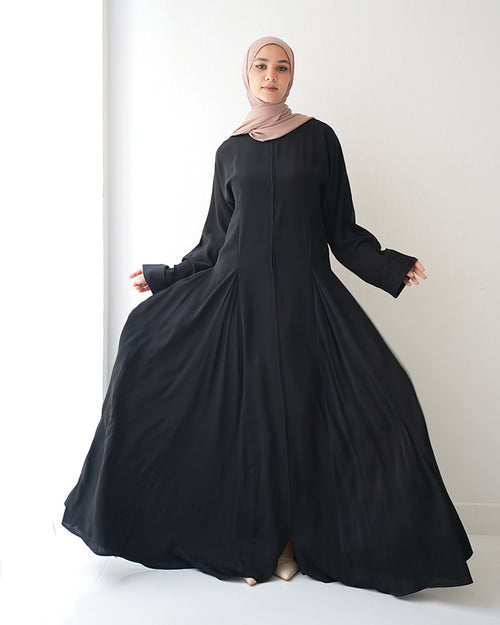Silk Panel Abaya Black C238