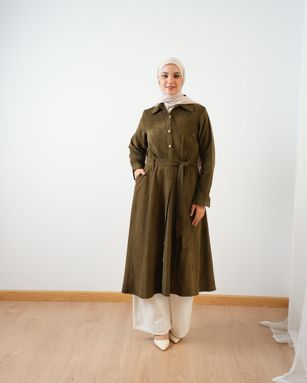 Suede Maxi Shirt Dress Olive C255
