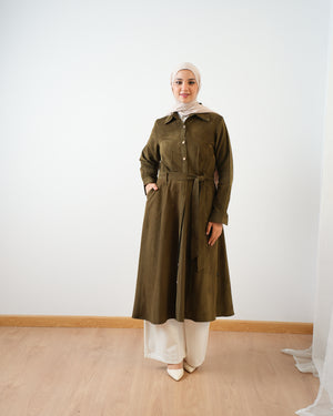 Suede Maxi Shirt Dress Olive C255