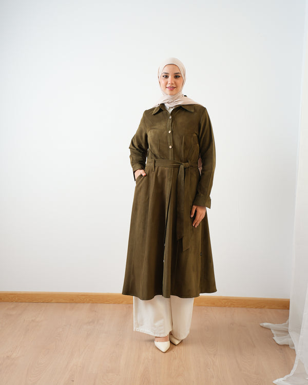 Suede Maxi Shirt Dress Olive C255