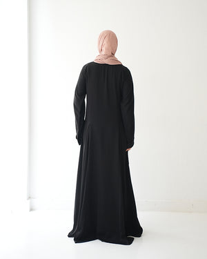 Silk Panel Abaya Black C238