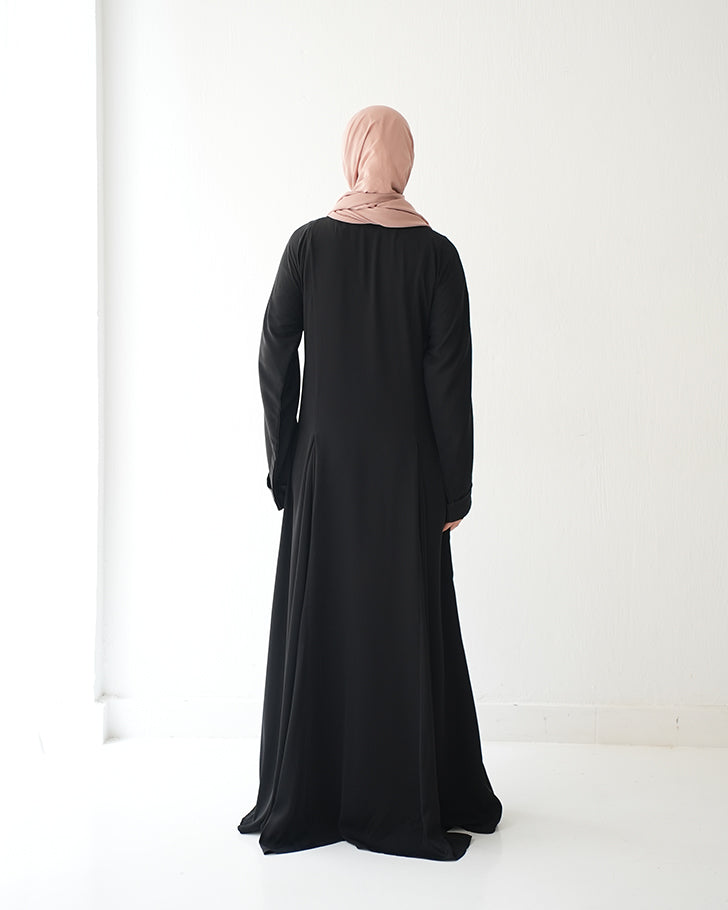Silk Panel Abaya Black C238