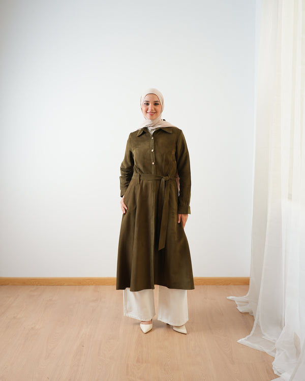 Suede Maxi Shirt Dress Olive C255
