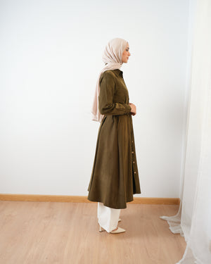 Suede Maxi Shirt Dress Olive C255