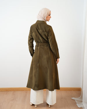 Suede Maxi Shirt Dress Olive C255
