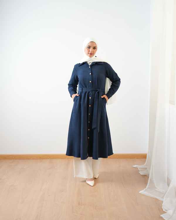 Suede Maxi Shirt Dress Navy C255