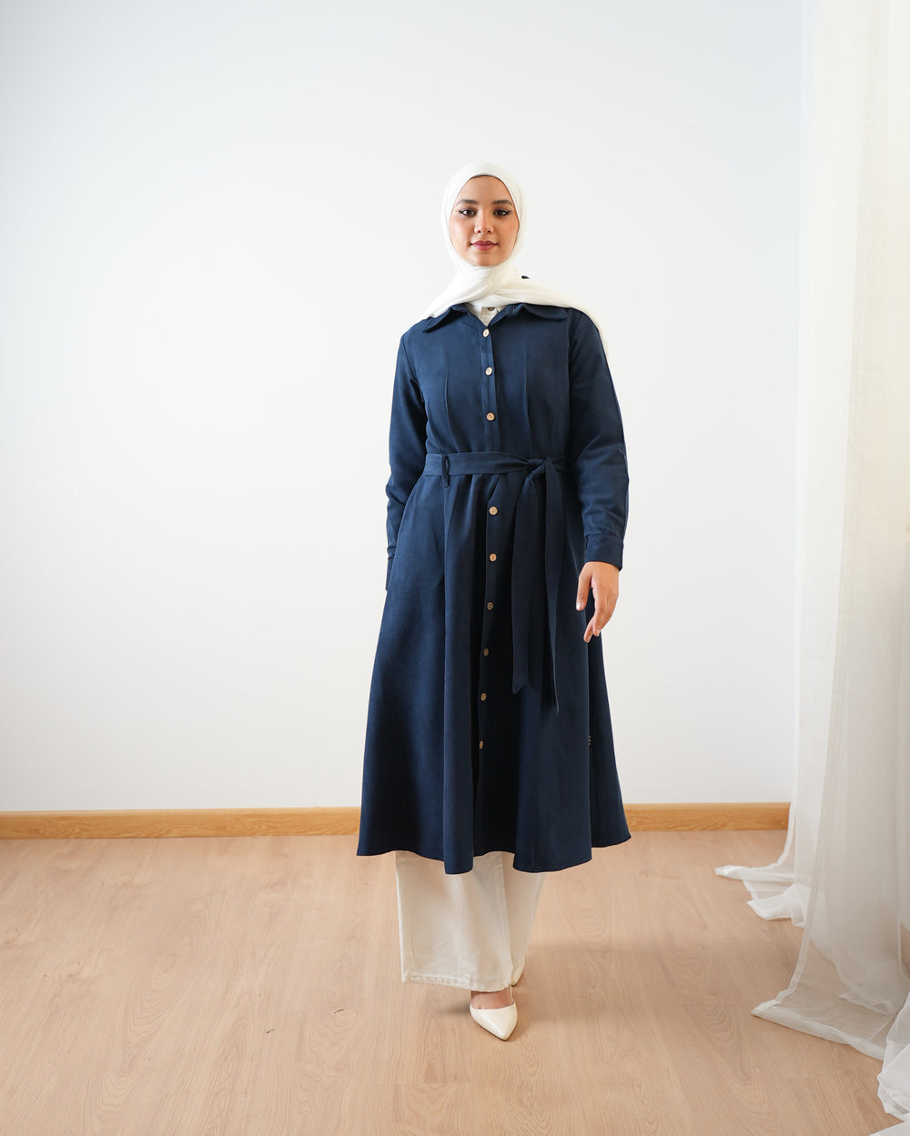 Suede Maxi Shirt Dress Navy C255