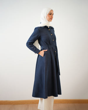 Suede Maxi Shirt Dress Navy C255