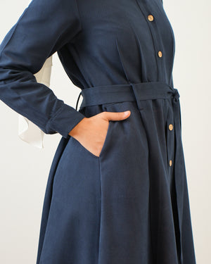 Suede Maxi Shirt Dress Navy C255