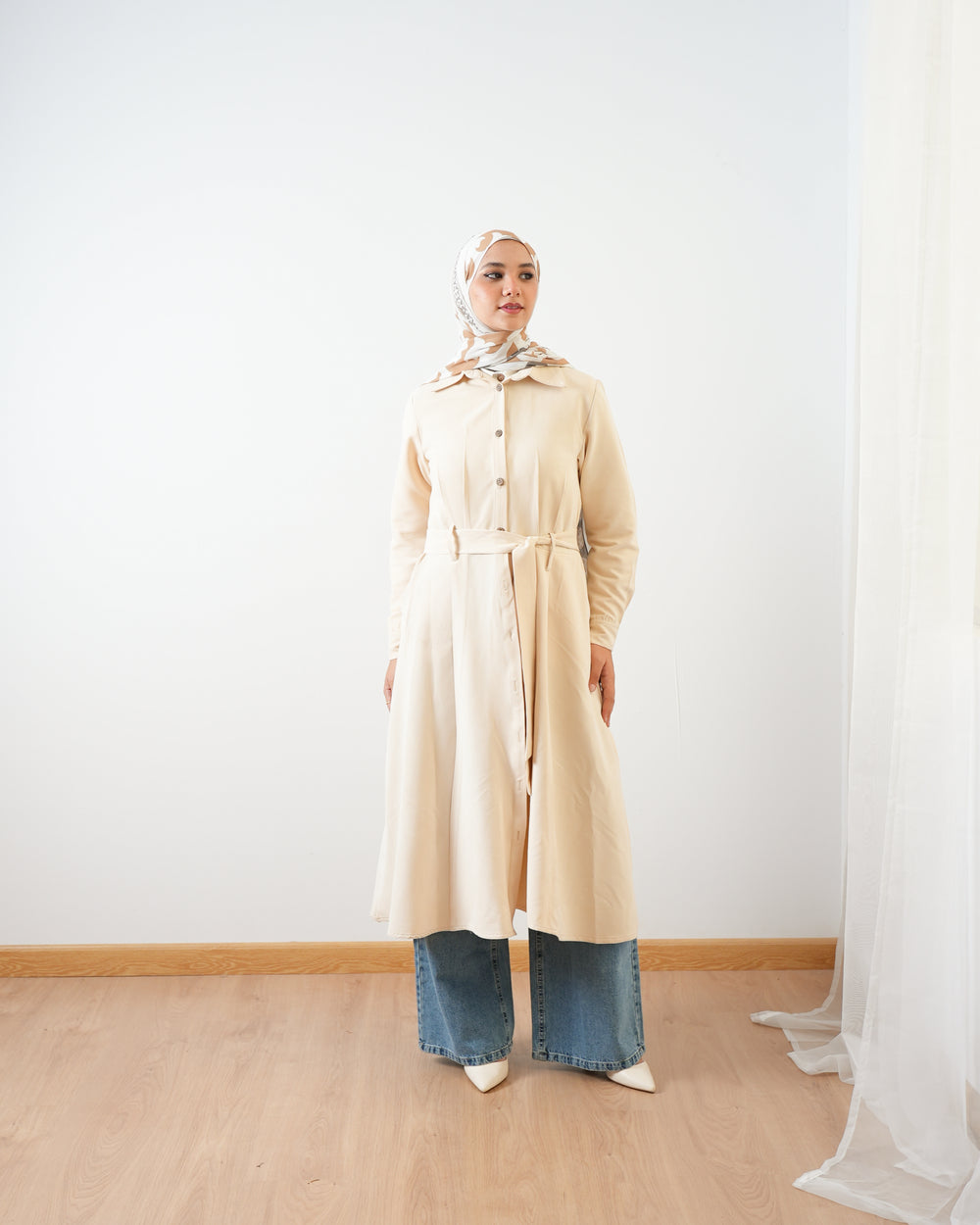 Suede Maxi Shirt Dress Cream C255