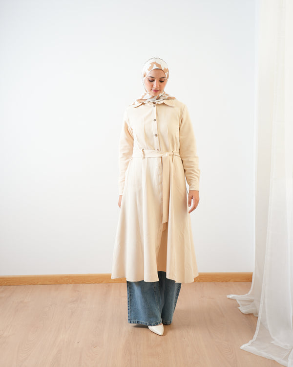 Suede Maxi Shirt Dress Cream C255