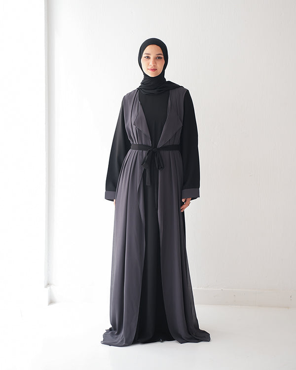 Sided Chiffon Crepe Abaya Grey C46