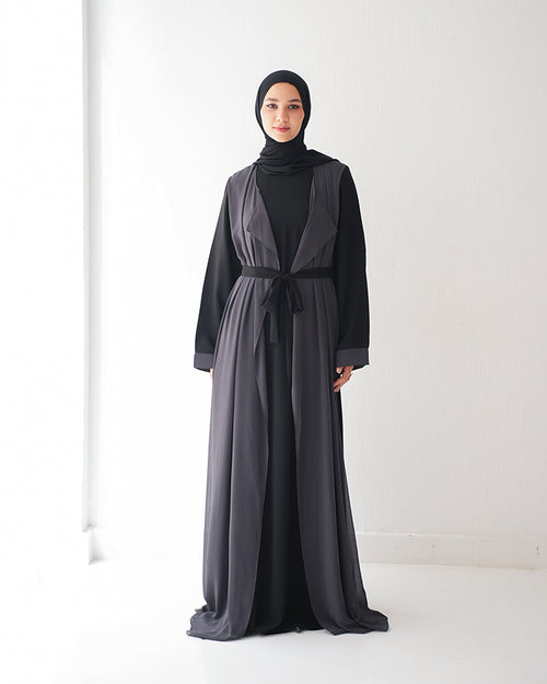 Sided Chiffon Crepe Abaya Grey C46