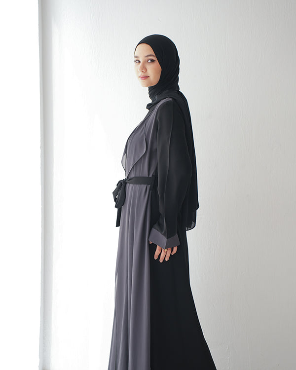 Sided Chiffon Crepe Abaya Grey C46