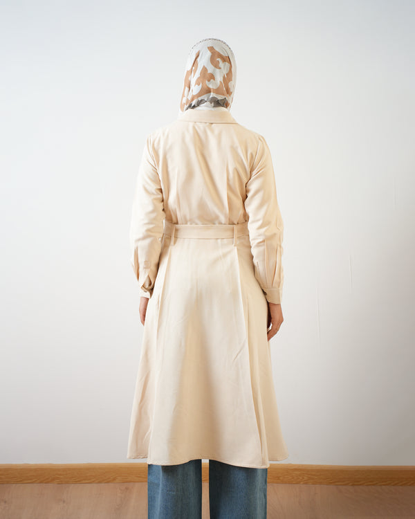 Suede Maxi Shirt Dress Cream C255