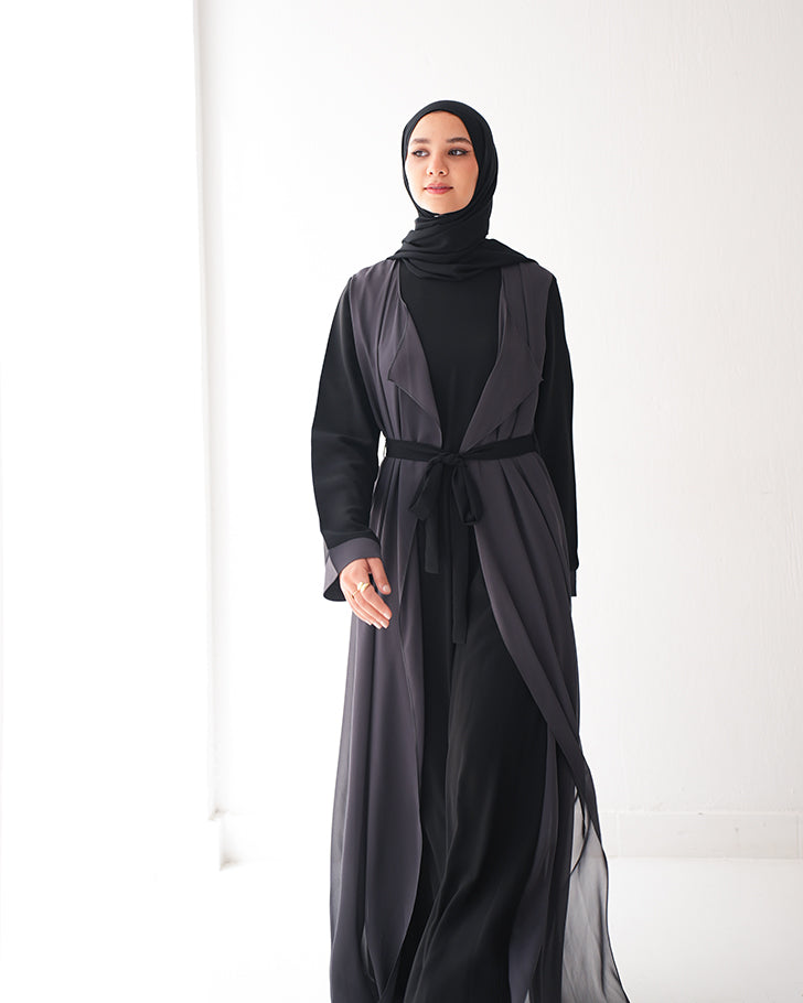 Sided Chiffon Crepe Abaya Grey C46