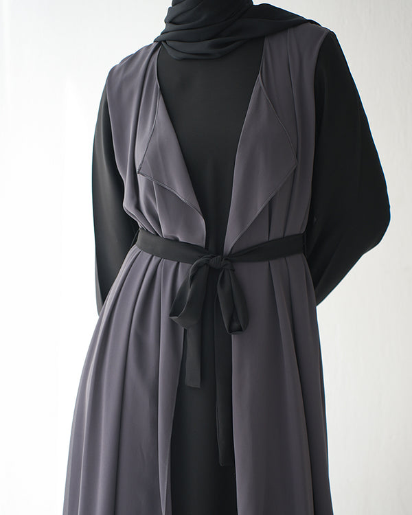 Sided Chiffon Crepe Abaya Grey C46