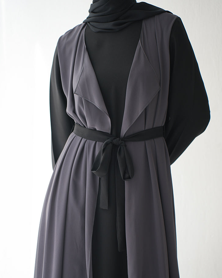 Sided Chiffon Crepe Abaya Grey C46
