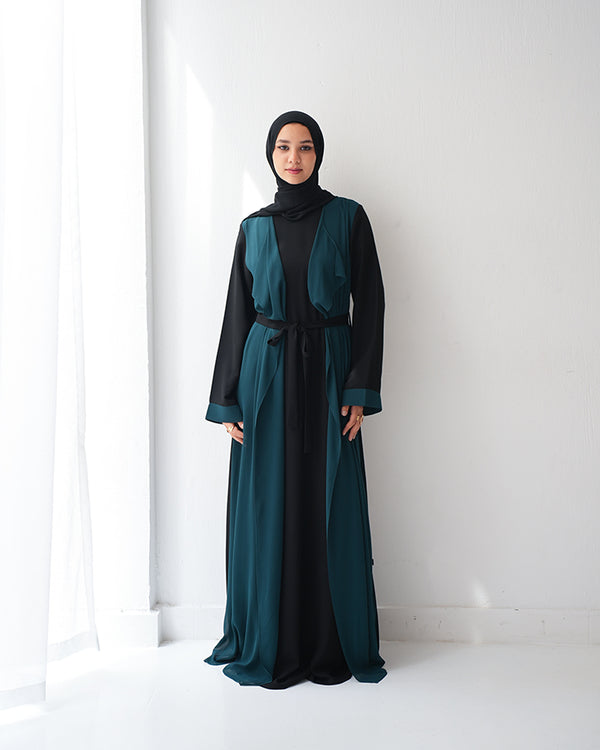 Sided Chiffon Crepe Abaya Teal C46