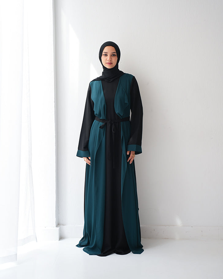 Sided Chiffon Crepe Abaya Teal C46