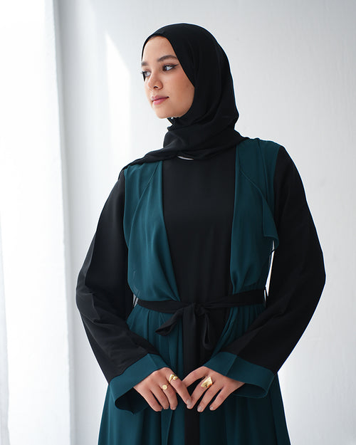 Sided Chiffon Crepe Abaya Teal C46