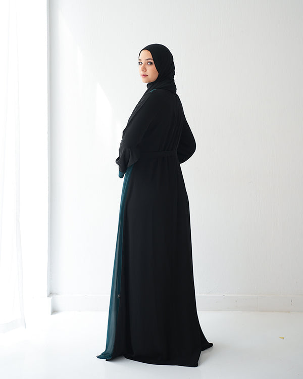 Sided Chiffon Crepe Abaya Teal C46
